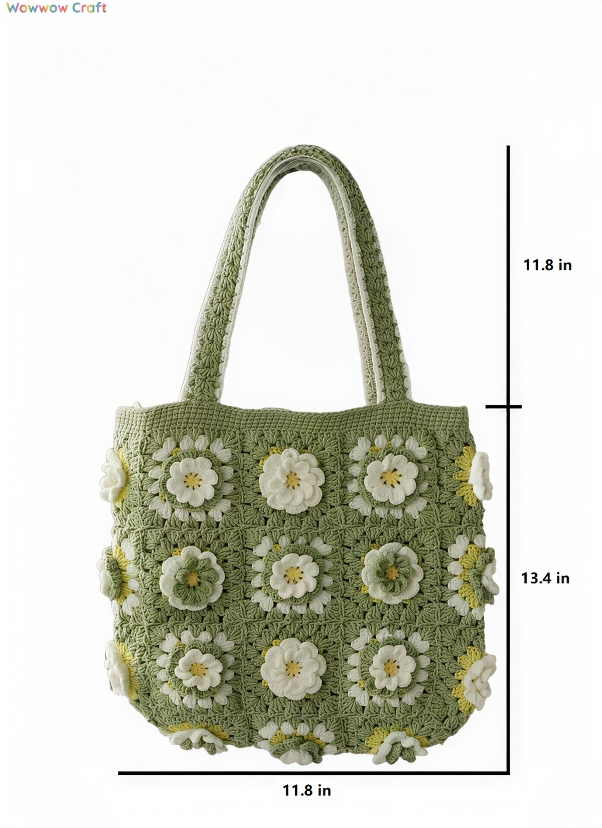 Shoulder Bags,Totes,Crochet Bags,Matcha Colored Flower Slices Granny Square Tote crocheted with Snow Fairy Yarn - High quality handmade crocheted shoulder bag